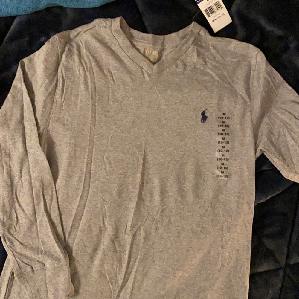 Polo, Sz 10-12 gray long sleeve V-neck T